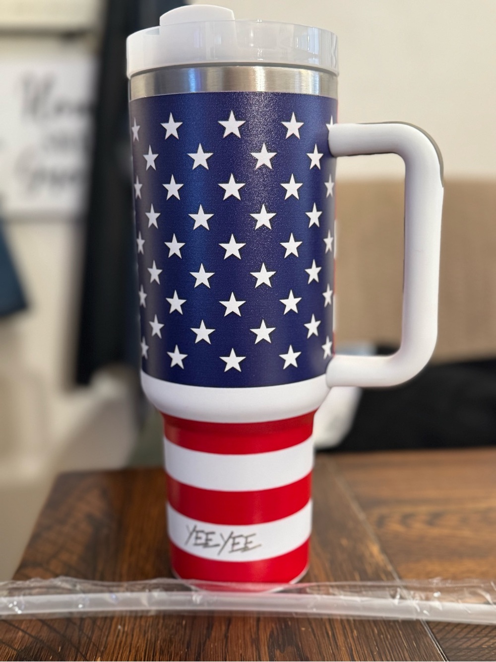 Patriotic Stars & Stripes Insulated Travel Mug - Blue, White & Red